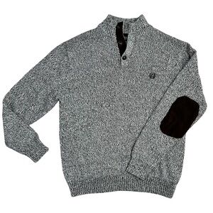 CHAPS‎ Men’s Pullover Sweater 1/4 Button Mock Neck Corduroy Patches Blk/Wht L